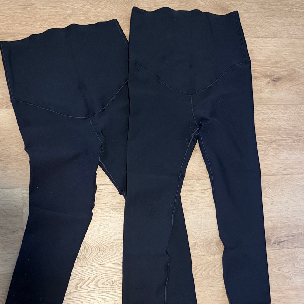 2 Black womens Maternity Leggings with High Waist Panel